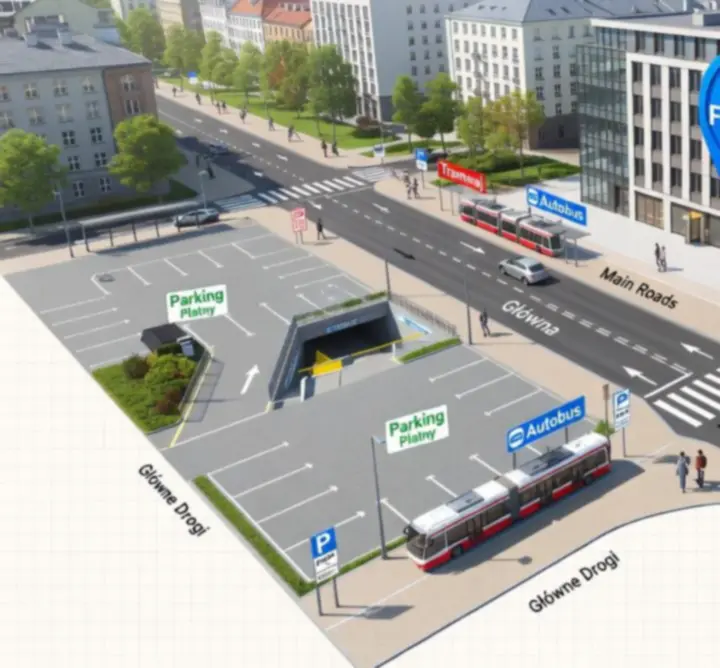 Schematyczna mapka z zaznaczoną lokalizacją Hotelu Fun Zone w centrum Poznania